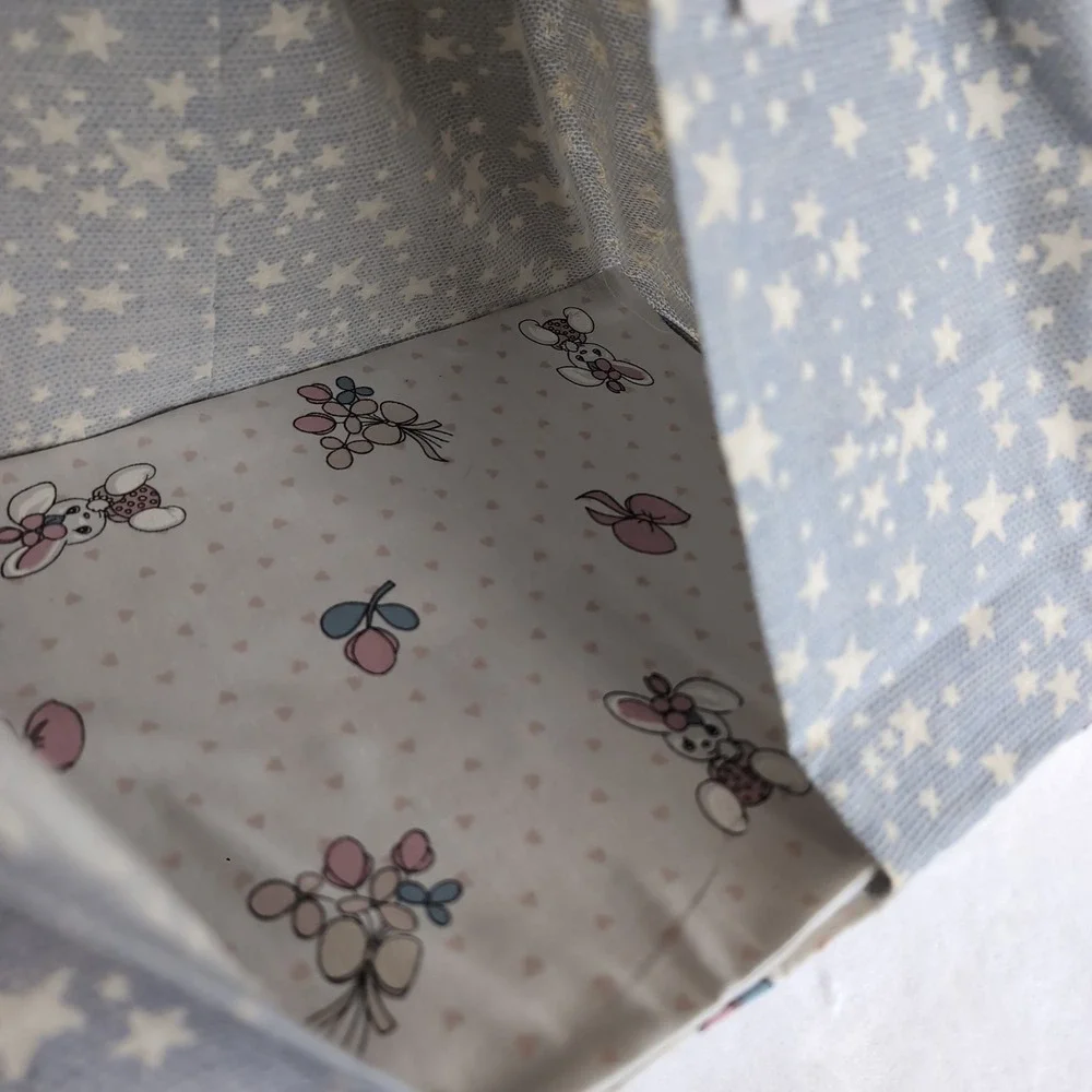 Vintage Handmade Diaper Stacker Blue Stars Teddy Bear Lace Nursey Cottagecore 80